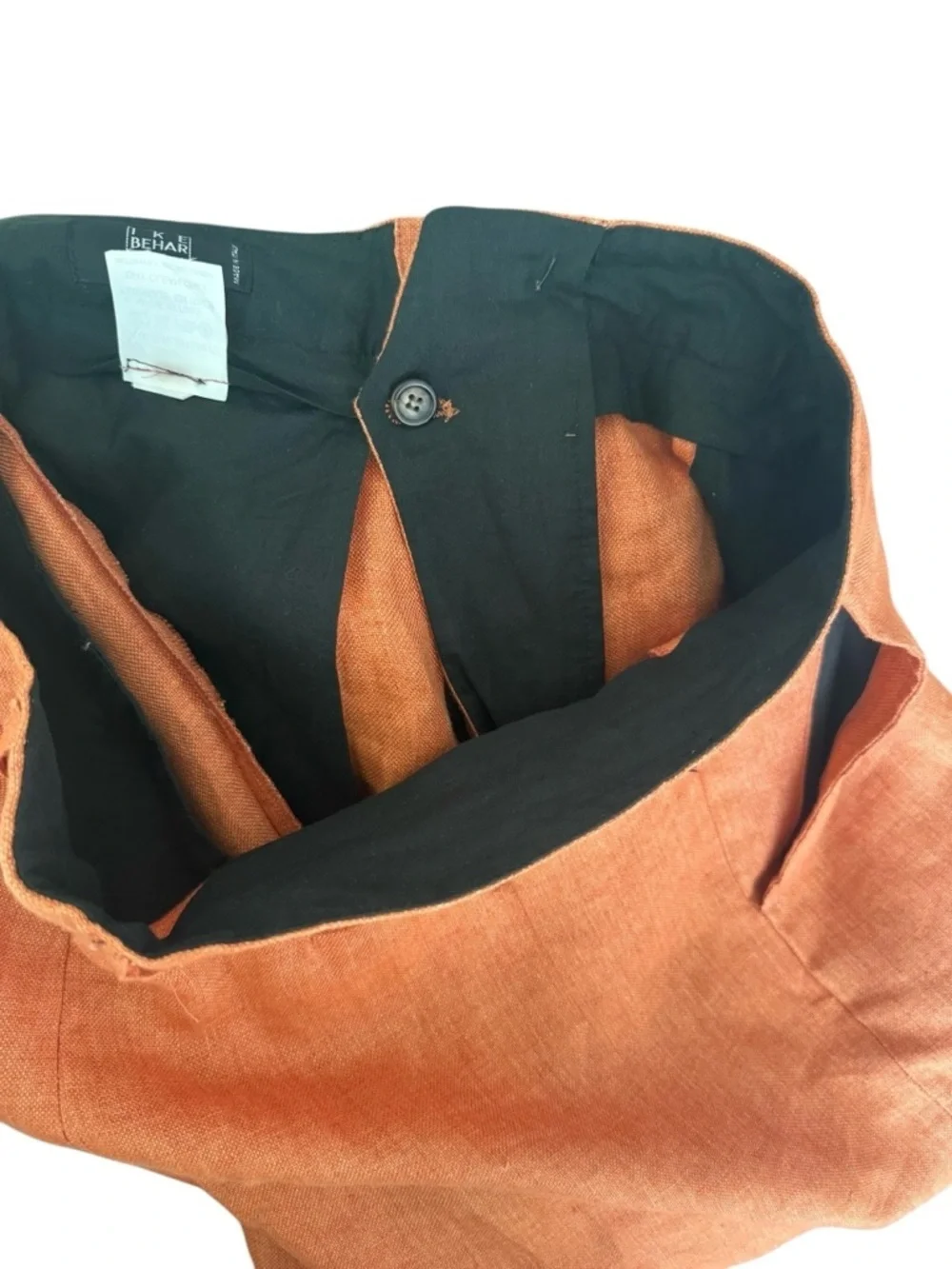 Ike Behar New York Orange Pleated Linen Shorts Size 36